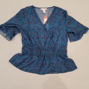 Design History blue Peplum blouse Large (NWT)